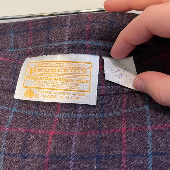 1980s Pendleton Pink Purple Blue Plaid Academic Twee Coquette Wool Midi Skirt M - Picture 2 of 4